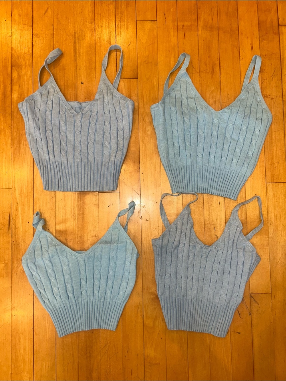 New 4 matching Light Blue Cable Knit Cropped Tank Tops Womens cami set s M L bff